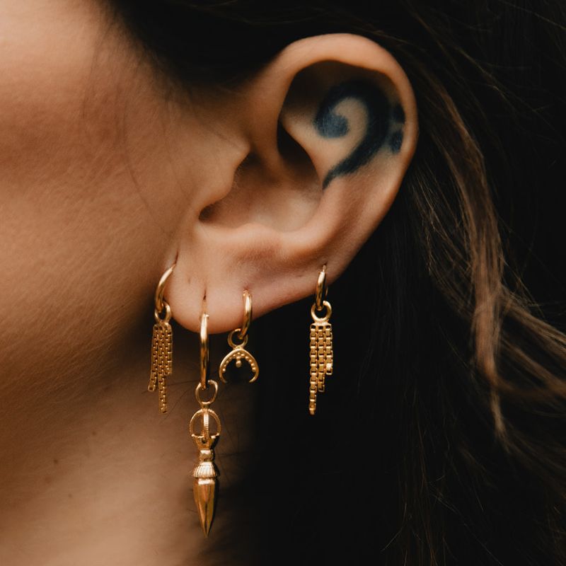 Triad Link | Charm Hoop Earrings - Gold