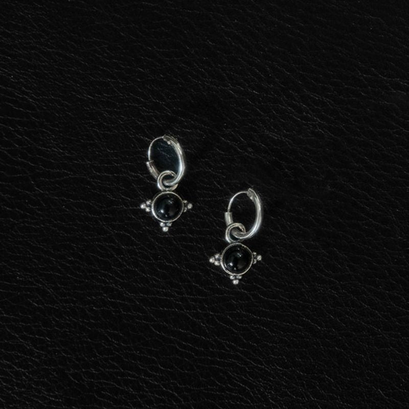 Dark Onyx | Charm Hoop Earrings