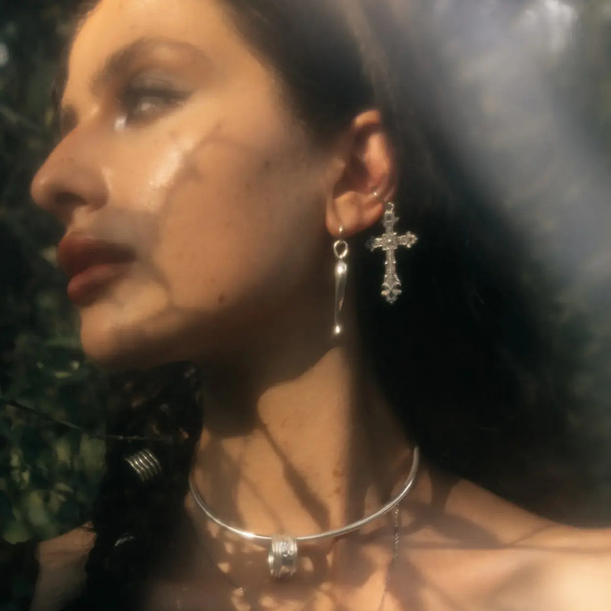 Medieval Cross | Boucles d'oreilles créoles solo - Argent 925