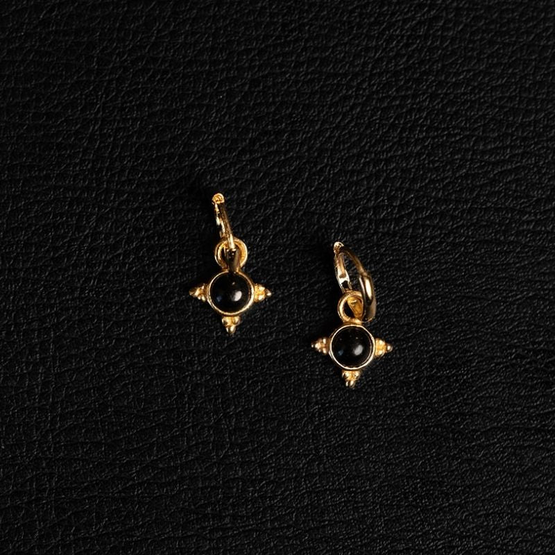 Dark Onyx | Charm Hoop Earrings - Gold