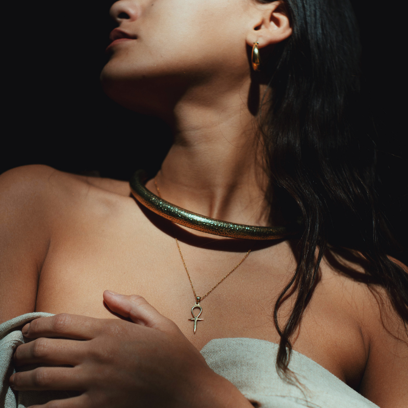 Snake Skin Hoop | Collar Necklace - Brass