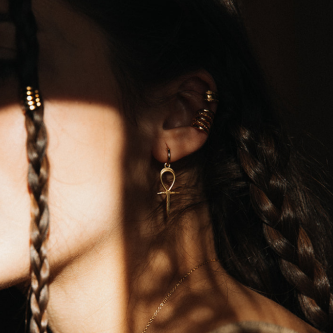 Ankh | Womb of Life solo Hoop Earring - Gold